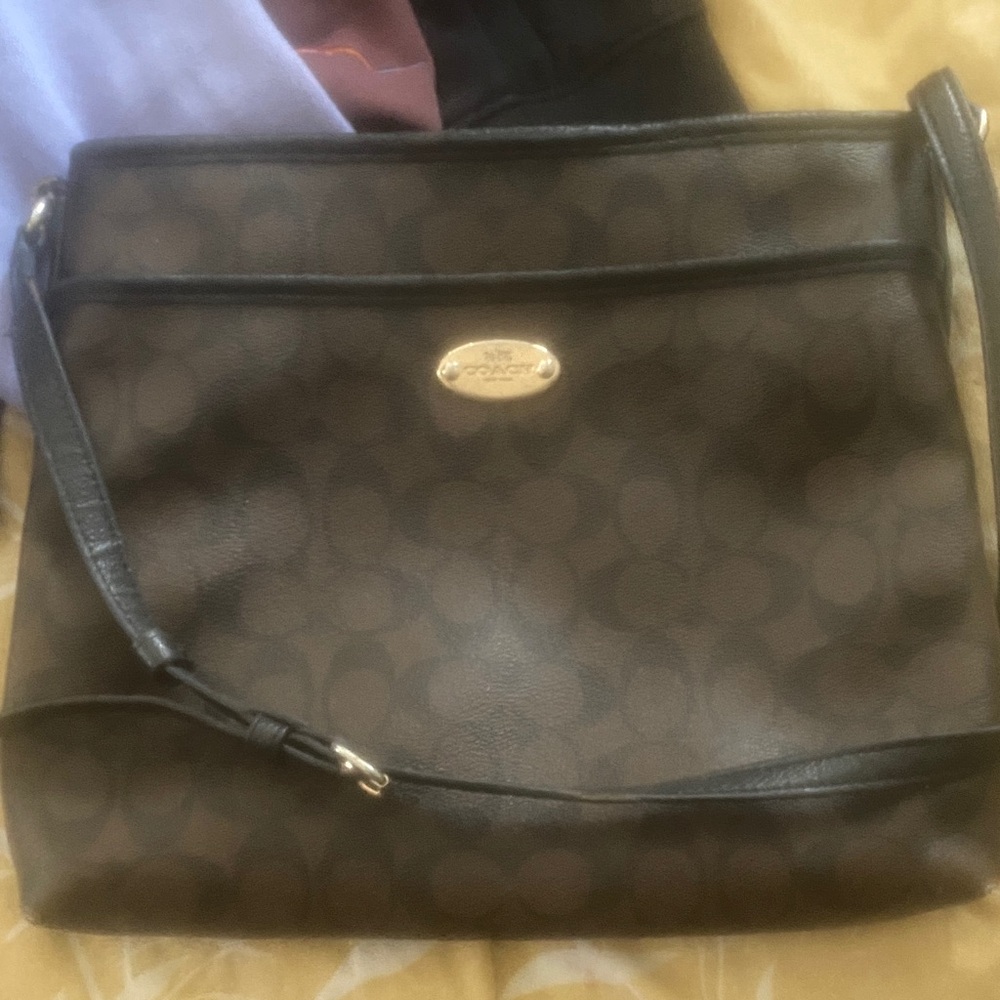 Coach Dark Brown Shoulder Bag with Gold Accent